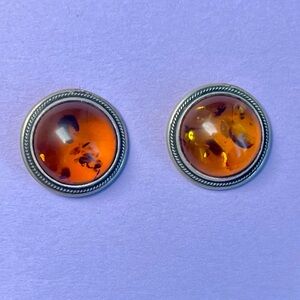 Genuine Amber and Sterling Silver Post Earrings